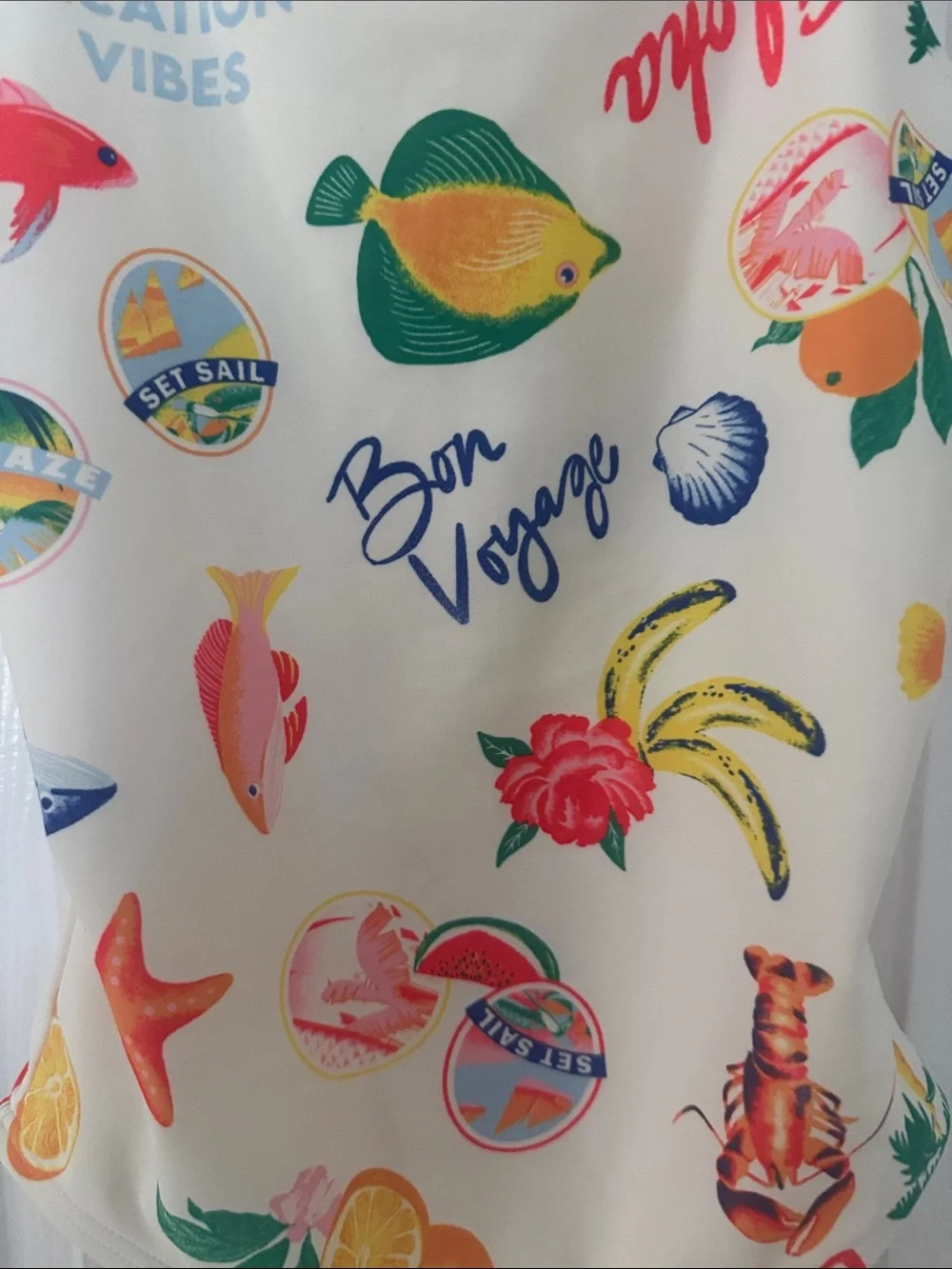 NWOT Cream Tropical Print Girls' One-Piece Swimsuit